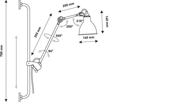 Lampe Gras N°210 Wandlamp